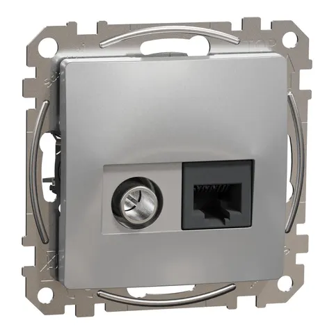 Sedna Design & Elements, gniazdo komputerowe-TV kat.6 UTP, srebrne aluminium; SDD113469T, SCHNEIDER ELECTRIC