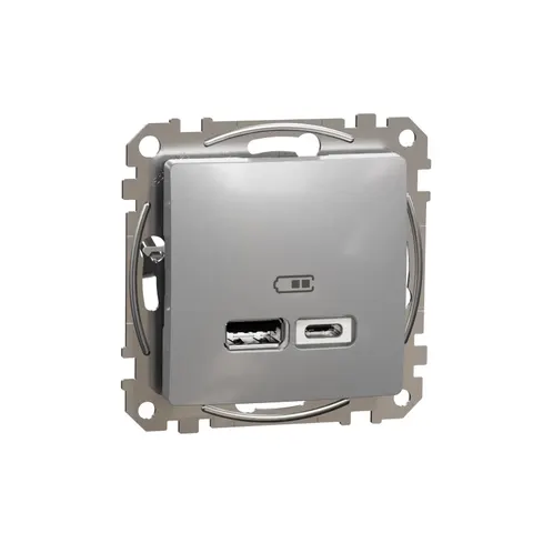 Sedna Design&Elements Gniazdo ładowania USB A+C 2,4A, srebrne aluminum