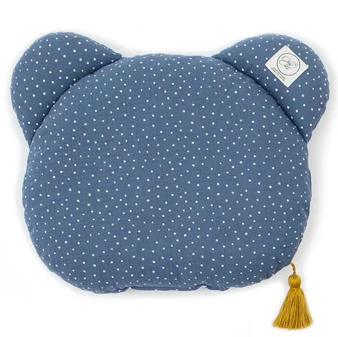 Płaska poduszka muślinowa MIŚ - niebieska w kropki / Cosy Cott