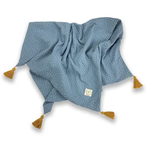 Kocyk otulacz muślinowy - Błękit w kropki / Cosy Cott