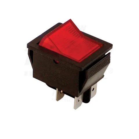 Łącznik kołyskowy 0-1 duży 2,5x3,5cm 16(6)A, 250VAC czerwony podświetlany