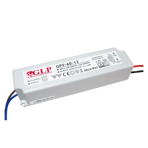 Zasilacz stałonapieciowy 60W 12VDC 5A plastic case IP67; GLOBAL LEADER POWER