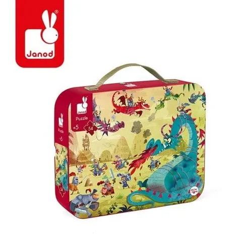 Puzzle w walizce Smoki 54 elementy 5+ / Janod J02763
