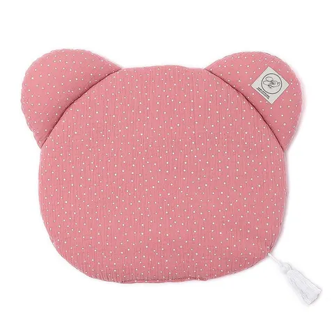 Płaska poduszka muślinowa MIŚ - róż w białe kropki / Cosy Cott