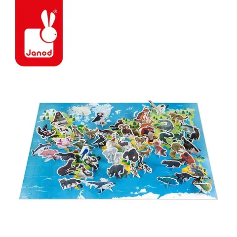 Puzzle edukacyjne z figurkami 3D Zagrożone gatunki 200 elementów 6+ / Janod J02676