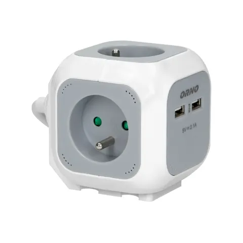 Przedłużacz 4 krotny 2P+Z, ładowarka 2xUSB, 1,4m H05VV-F 3x1mm2, szaro-biały