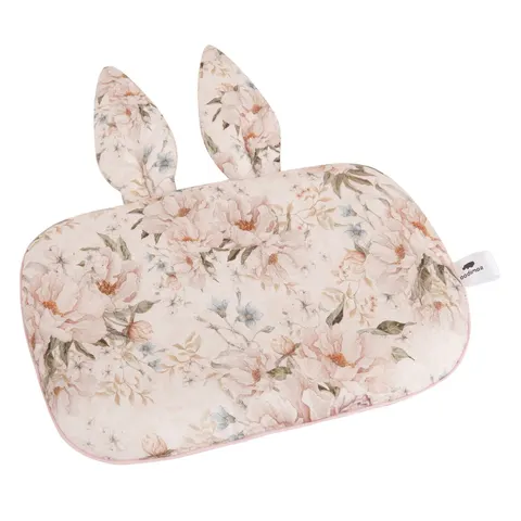 Płaska bambusowa poduszka z uszkami Peonie Cream 25x35cm / Samiboo