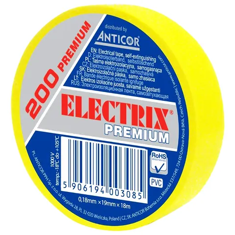 Taśma izolacyjna ELECTRIX 200 PREMIUM 19x18 żółta od -18°C