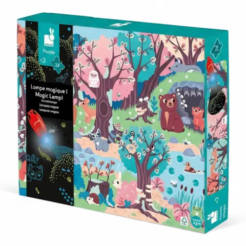 Świecące puzzle z mini-lampką UV Las 24 elementy 3+ / Janod J02653