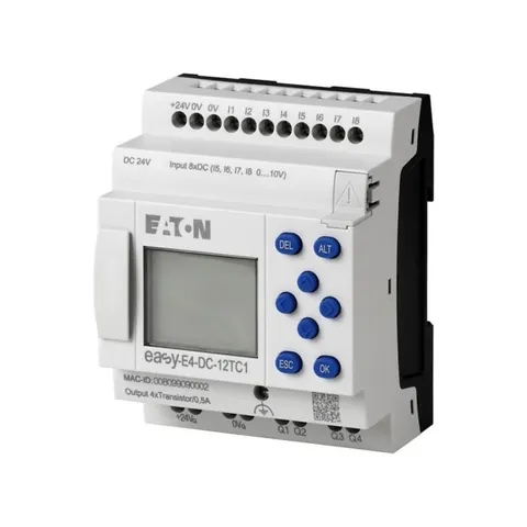 Przekaźnik programowalny z wyświetlaczem easyE4 24VDC, 8DI(4AI), 4DO-T; EASY-E4-DC-12TC1; 197213, EATON ELECTRIC