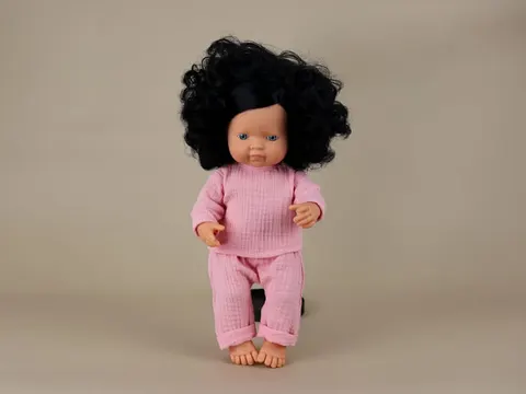 Zestaw muślinowy dla lalki Miniland: Spodnie + bluzka Pinky Winky rozmiar 38
