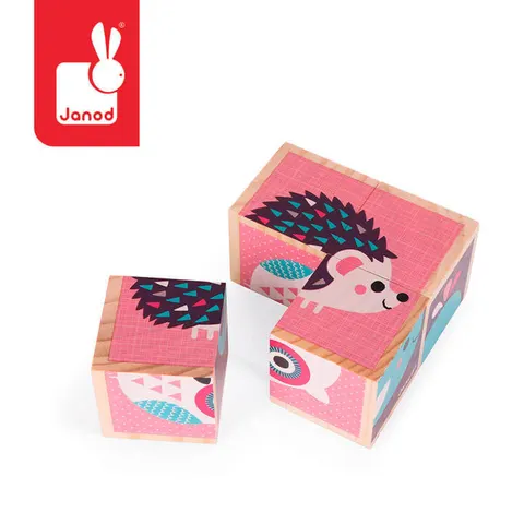 Klocki drewniane Puzzle 6w1 Zwierzątka / Janod J08001