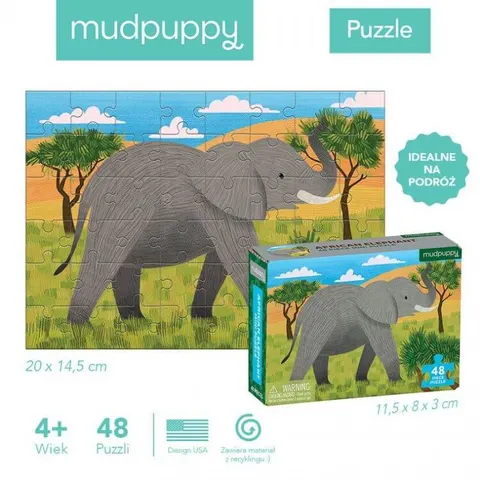 Puzzle Mini Słoń Afrykański 48 Elementów 4+ / Mudpuppy