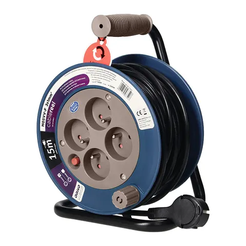 Przedłużacz bębnowy MINI 15m 4x230V 2P+Z H05VV-F 3x1mm² szary