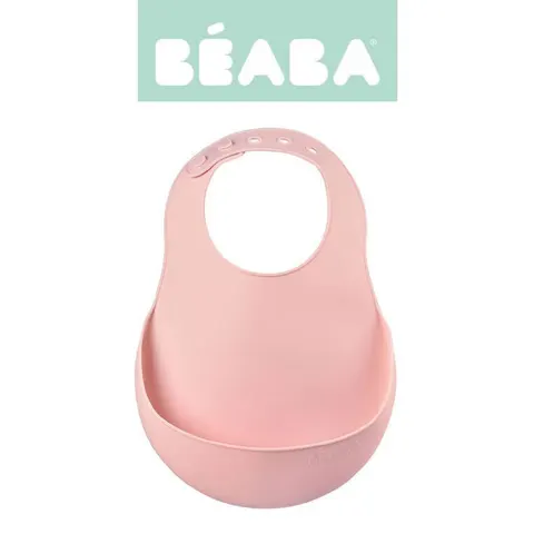 Śliniak silikonowy z kieszonką vintage pink / Beaba