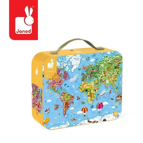 Puzzle w walizce Ogromna mapa świata 300 elementów 7+ / Janod J02656