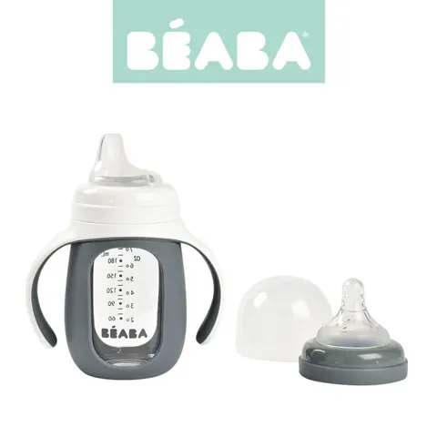 Szklana butelka treningowa w silikonowej osłonce 2w1 210 ml Mineral grey / Beaba