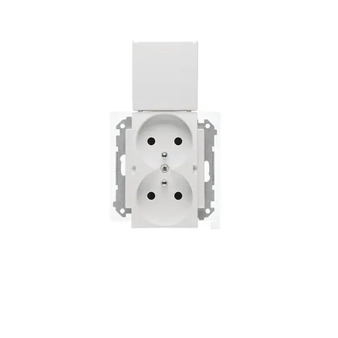 SIMON 55 Gniazdo podwójne z uziemieniem hermetyczne z uszczelką IP44 16A 250V, moduł, szybkozłącza, biały mat z klapką białą; TGZ2BMCZ.01/111