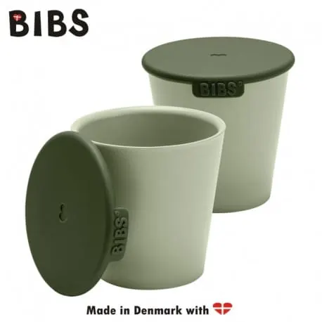 CUP SET SAGE - 2 kubeczki z pokrywkami do picia dla dzieci / BIBS