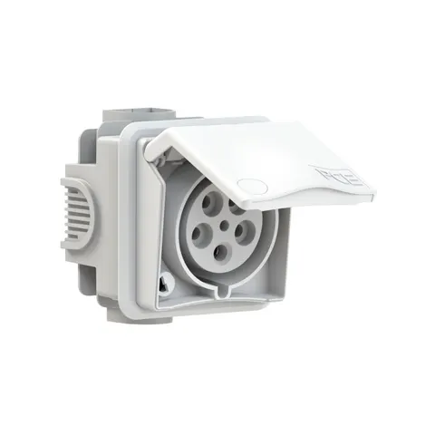 Gniazdo stałe podtynkowe p/t 32A/5P przelotowe 400V, seria Design IP44 białe
