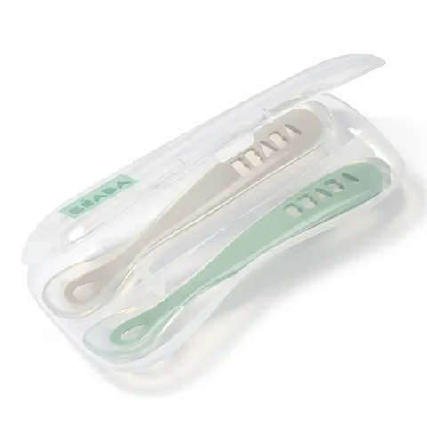 Zestaw łyżeczek silikonowych 4 m+ Sage Green, 2 szt. / Beaba