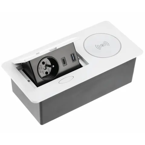 Przedłużacz biur wpuszcz AVARO PLUS,1x gn french,USB A+C, ładowarka indukcyjna 5W,przewód 1.5m,biały