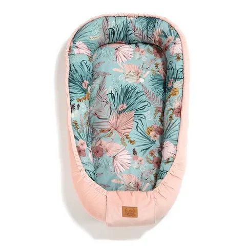 Kokon niemowlęcy BEST NEST - BOHO PALMS, POWDER PINK / La Millou