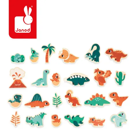 Magnesy drewniane Dinozaury 24 sztuki 2+ / Janod J05839
