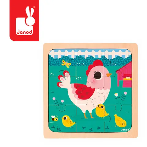 Puzzle drewniane Kurka Henrieta, 18 m+ / Janod J07110