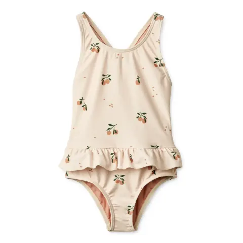 Jednoczęściowy kostium kąpielowy z falbanką Amara - Peach, Sea shell / Liewood