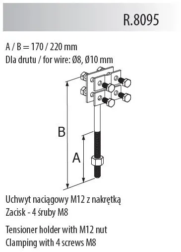 Uchwyt naciągowy M12 z nakrętką (zacisk - 4 śruby M8)