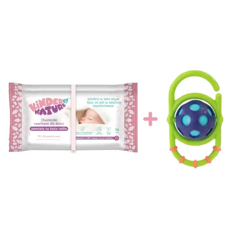 Zestaw: Chusteczki nawilżane Kinder by Nature 2-pak + Grzechotka Sassy