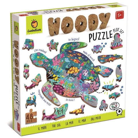 WOODY PUZZLE – drewniane puzzle konturowe – OCEAN / Ludattica