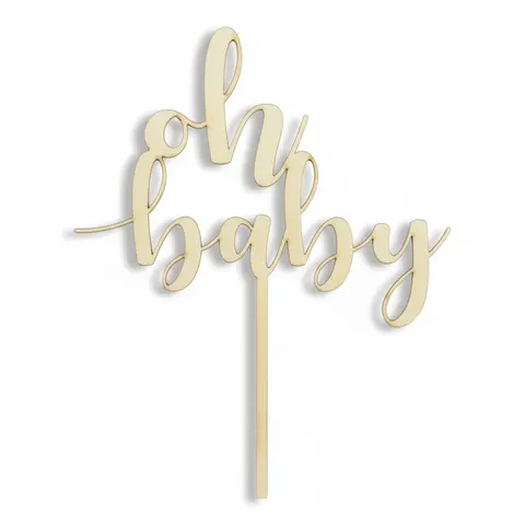 Topper drewniany Oh baby, 17cm / PartyDeco