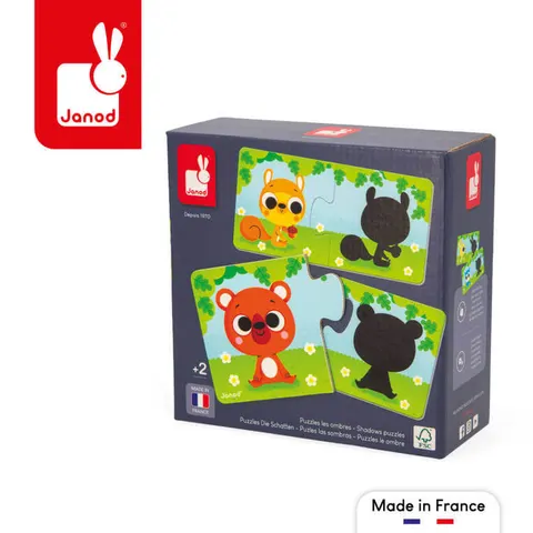 Puzzle do pary - Zwierzęta i ich cienie 2+, Janod