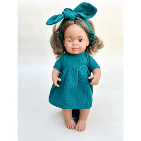 Sukienka i opaska dla lalki Miniland - Pin Up Botanical Green, rozmiar 38