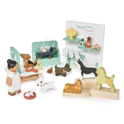 Tender Leaf Toys drewniane figurki pieski Waggy Tails Dog Salon