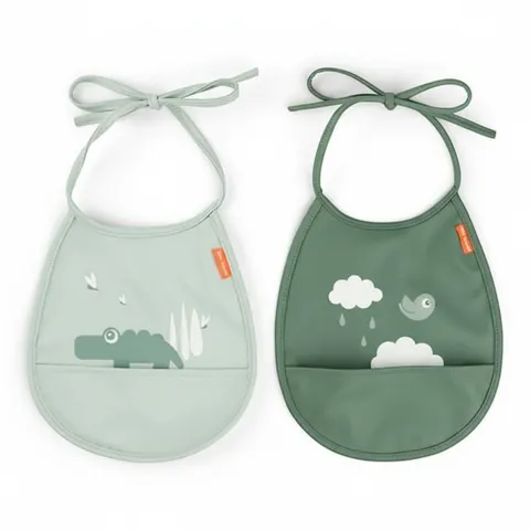 Śliniak z kieszonką Tiny Happy Clouds - Green, 2 szt. / Done by Deer