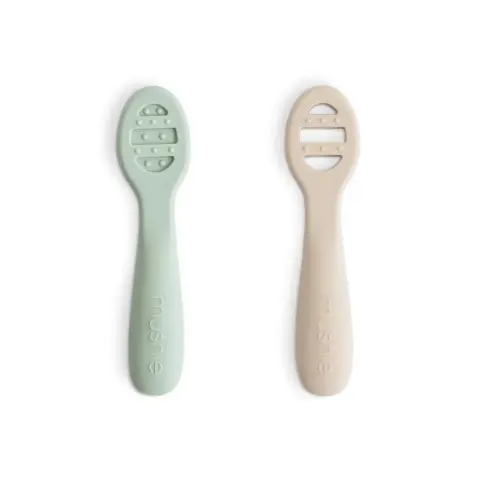 Pierwsze łyżeczki dla niemowląt 2-pack Cambridge Blue & Shifting Sand, Mushie