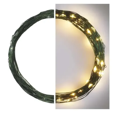 Dekoracje - 75 LED nano łezki 7,5m ciepła biel, zielony przewód, IP44 timer
