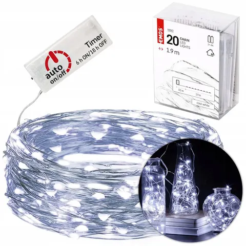 Dekoracje - 20 LED nano łezki 1,9m 2x AA zimna biel, srebrny przewód, IP20 timer