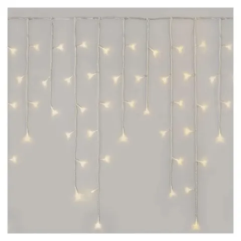 Lampki świąteczne Classic, kurtyna sople 300 LED 5m ciepła biel, przeź. przew., 8 programów, timer, pilot; D4CW02 EMOS