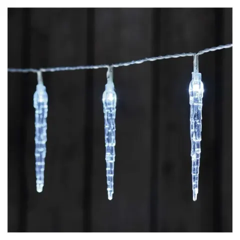 Dekoracje 10 LED sople 10 cm 1,35 m 2x AA zimna biel, IP20, timer
