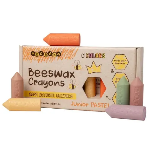 Kredki Medenka JUNIOR PASTEL z wosku pszczelego, 100% naturalne