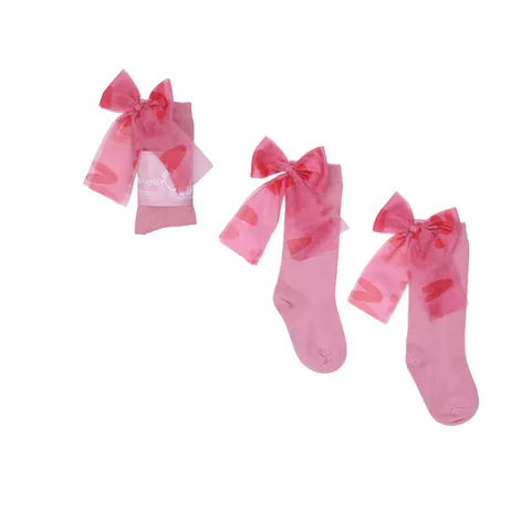Podkolanówki z kokardą Candy Bow - Różowe z serduszkiem / Mama's Feet
