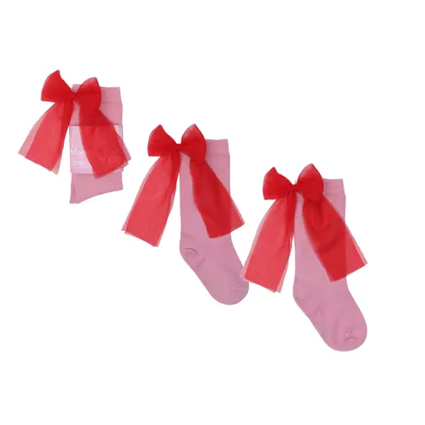Podkolanówki z kokardą Candy Bow - Różowe gładkie / Mama's Feet