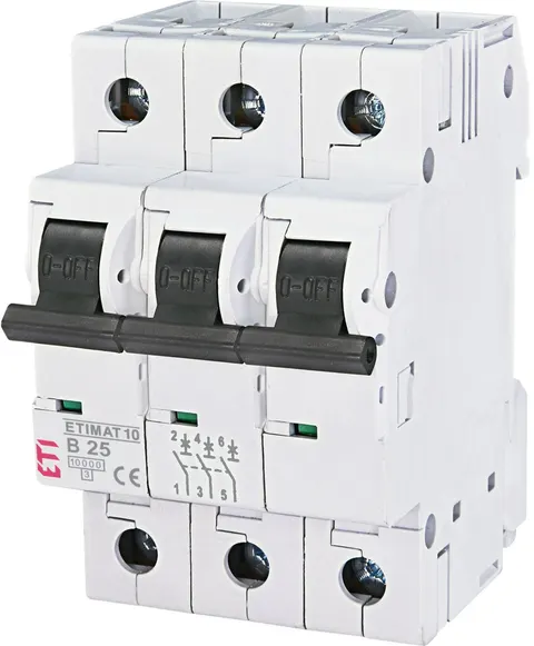Wyłącznik nadprądowy 3P B 25A 10kA AC, ETIMAT 10 3P B25; 002125718, ETI POLAM