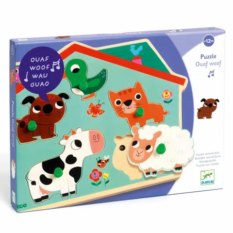 Puzzle drewniane z dźwiękiem FARMA / Djeco