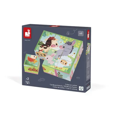 Klocki układanka 6w1 kostki 9 el. Farma 2+ / Janod