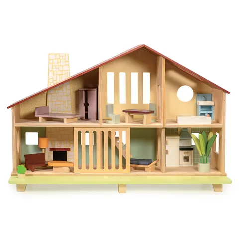 Drewniany dwupiętrowy domek dla lalek Cedar Chalet / Mentari